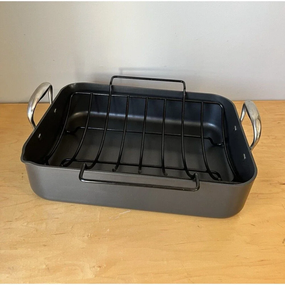 Pampered Chef Roasting Pan & Rack Anodized Nonstick Pour Spouts #2872 12